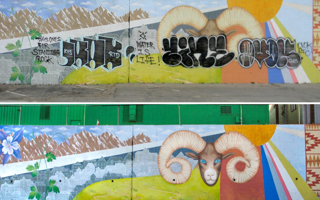 Graffiti Vandalism of my Mural “Viva Colorado” on Alameda and Santa Fe drive in Denver CO