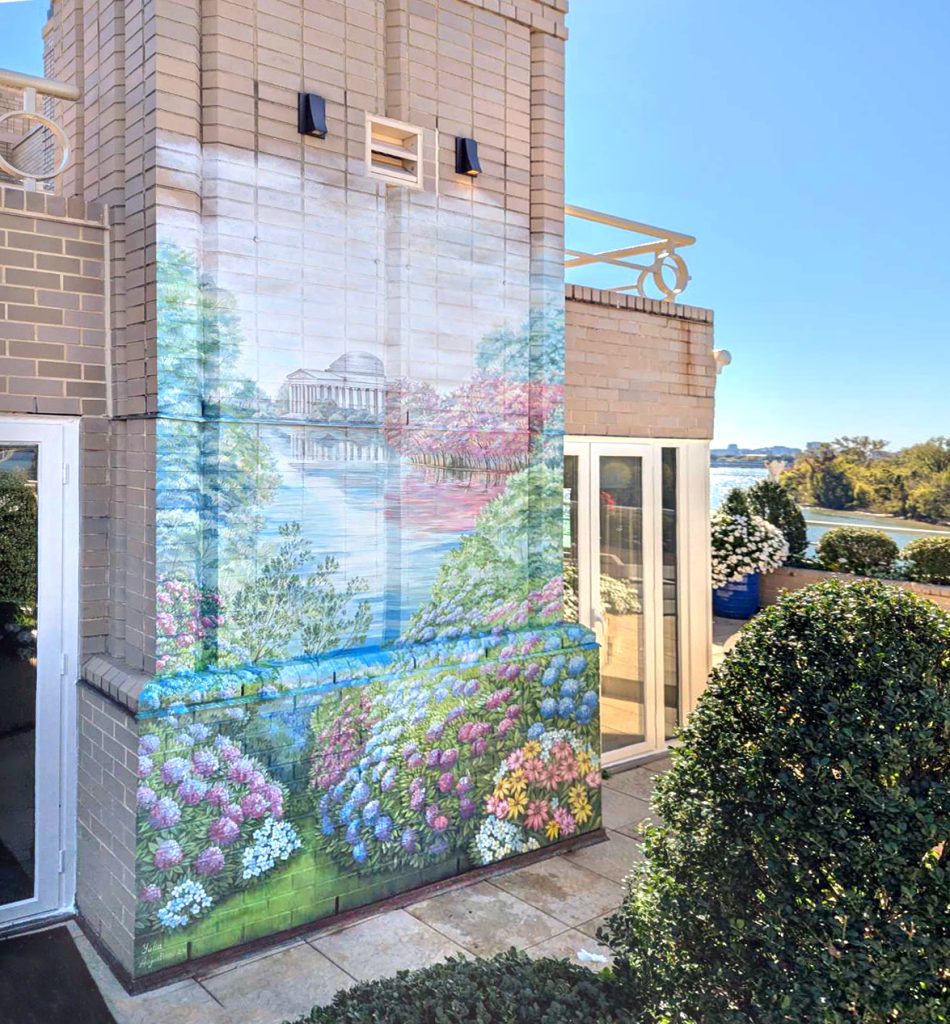 rooftop-balcony-mural-washington-dc-yulia-avgustinovich Rooftop balcony mural in Washington DC featuring Jefferson Building landscape blending with terrace garden