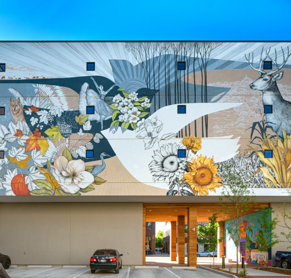 “All Is Well” public art mural on apartment complex in Caldwell, Idaho